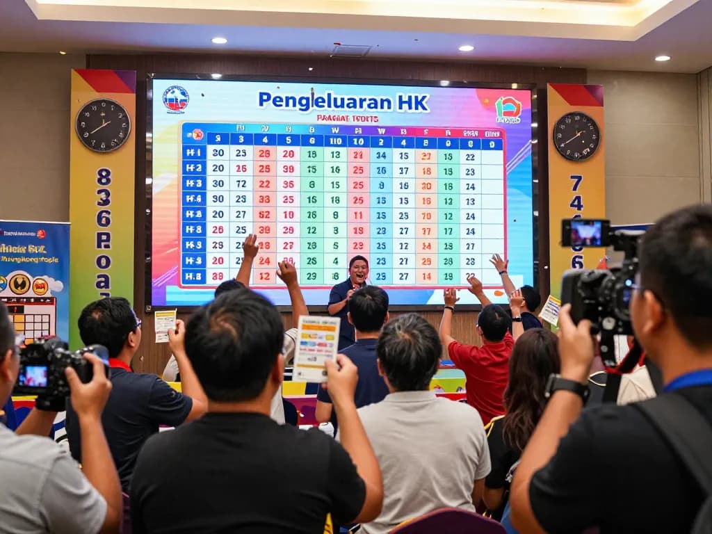 Excited participants at a lottery event for Pengeluaran HK results, celebrating live draws and cheering.