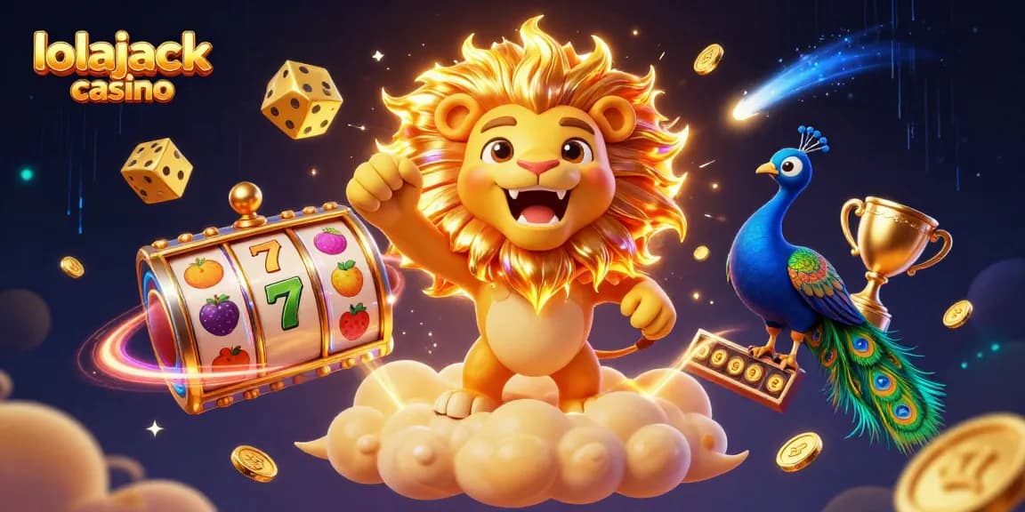 Spin thrilling wins at lolajack casino with vibrant slot reels, coins, and an engaging gaming atmosphere.