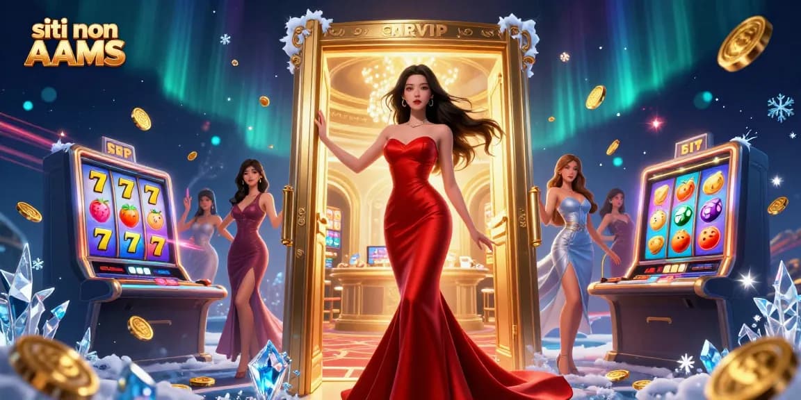 Scopri il mondo glamour dei casinò siti non AAMS con un'incredibile gown rossa da sirena e vivaci elementi di slot.