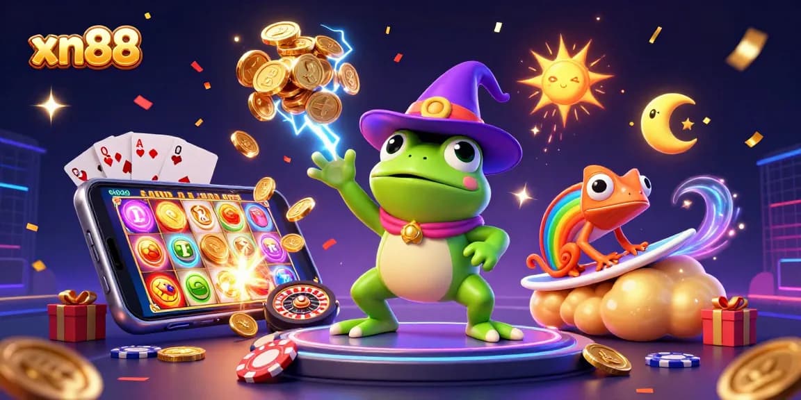 Experience xn88's vibrant casino scene with magical characters and dynamic gaming elements.