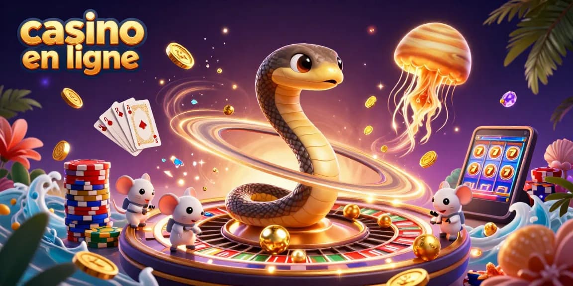Jouez sur un casino en ligne avec une illustration dynamique captivante représentant des jeux et des paris spatiaux.