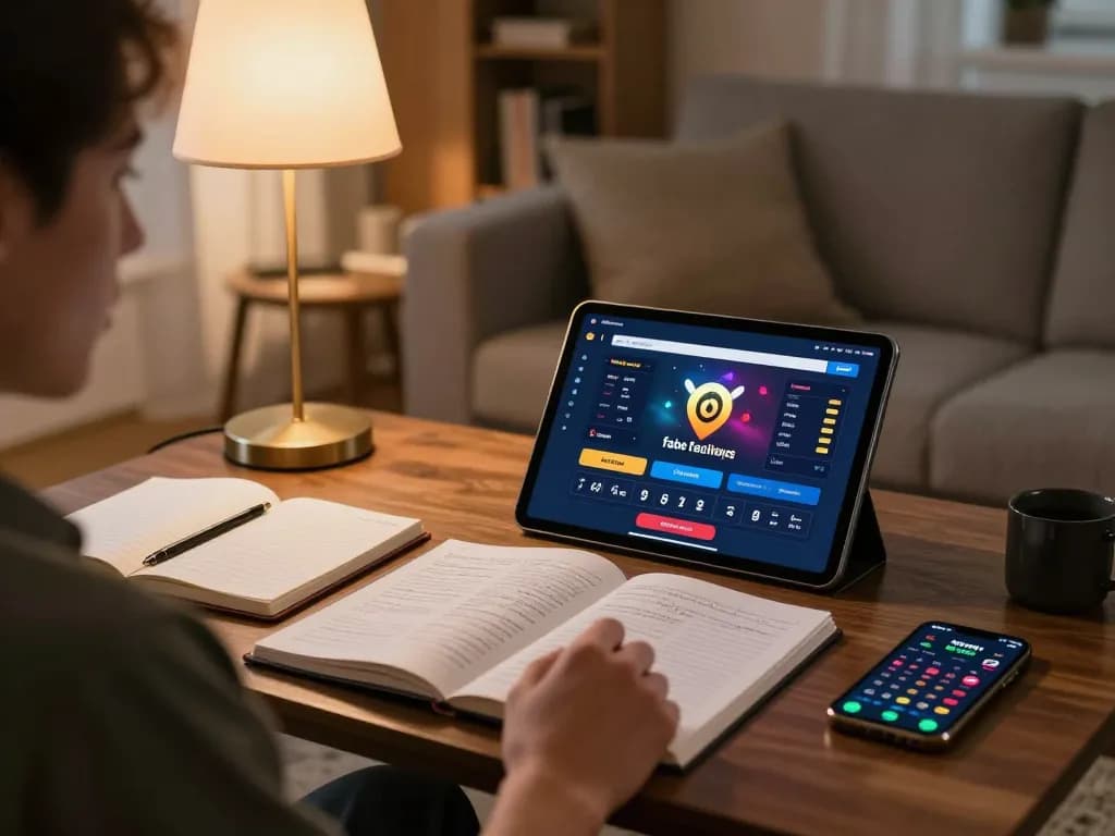 Engaging with fabet online betting platform on a tablet in a cozy living room.