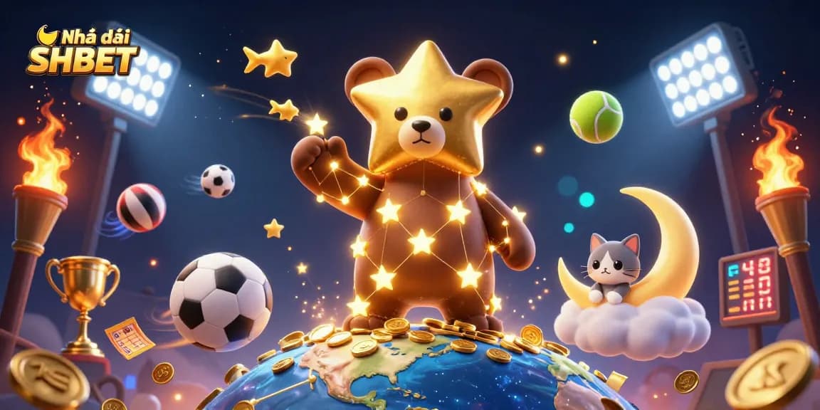 Engage with Nhà cái SHBET through thrilling casino games, featuring a dynamic 3D illustration.