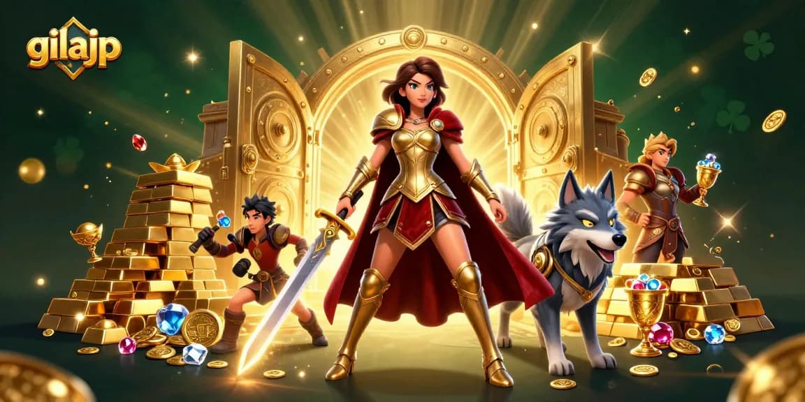 Engage in thrilling bets on gilajp with dynamic casino elements featuring a warrior queen and treasures.