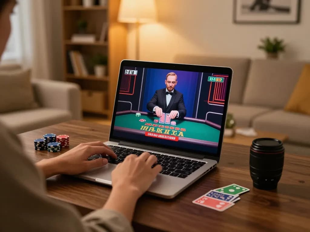 Engaging in live blackjack on vaobet, displaying cards and chips in a warm home setting.