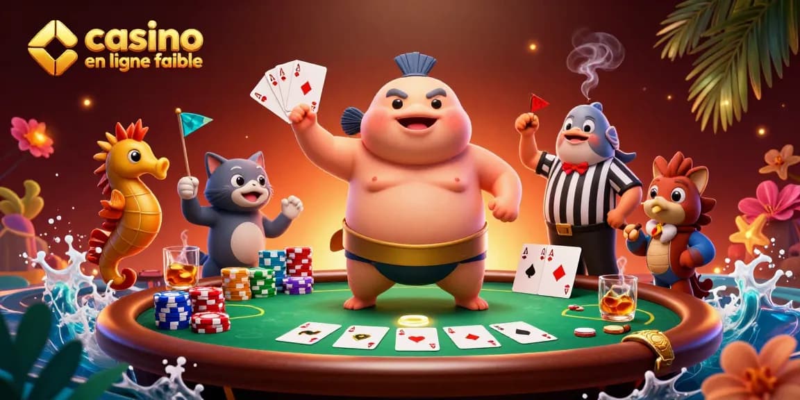 Interagissez avec la scène des casinos en ligne fiables mettant en scène des personnages animés dans un cadre de poker animé.
