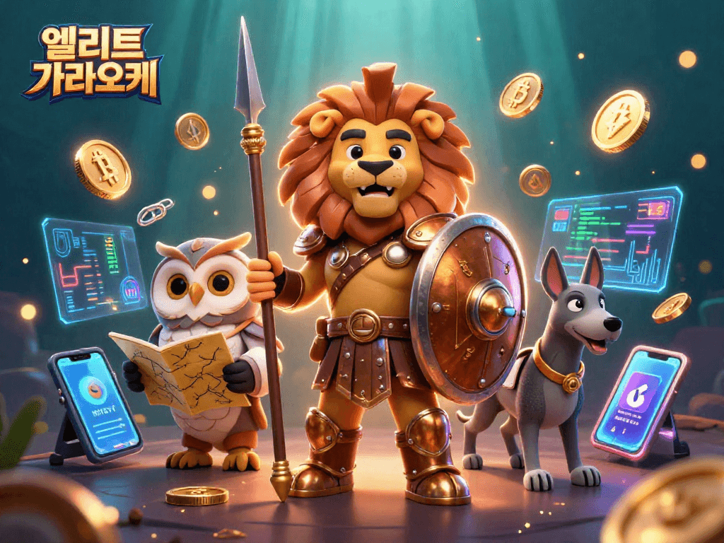 엘리트 가라오케에서 함께 즐길 수 있는 다채로운 프라이빗 룸 환경을 보여주는 일러스트입니다.