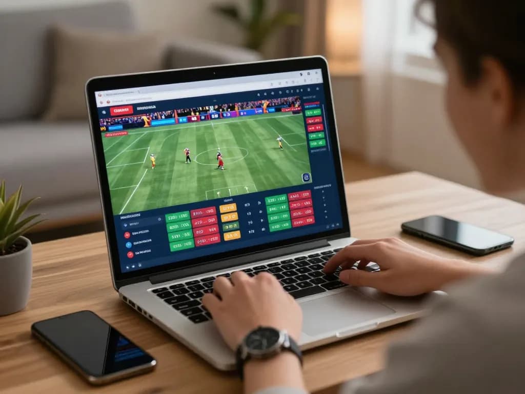 3win user actively placing bets on live sports events through laptop in engaging online betting environment.