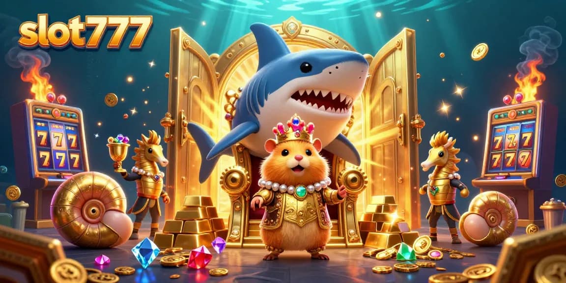 Experience the excitement of slot777 with our vibrant 3D casino illustration showcasing interactive slot machines and treasures.