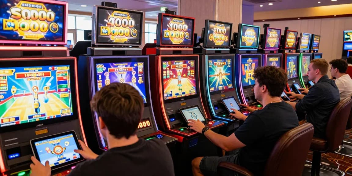 Engaged players enjoying online slot deposit 1000 games at a vibrant casino scene.