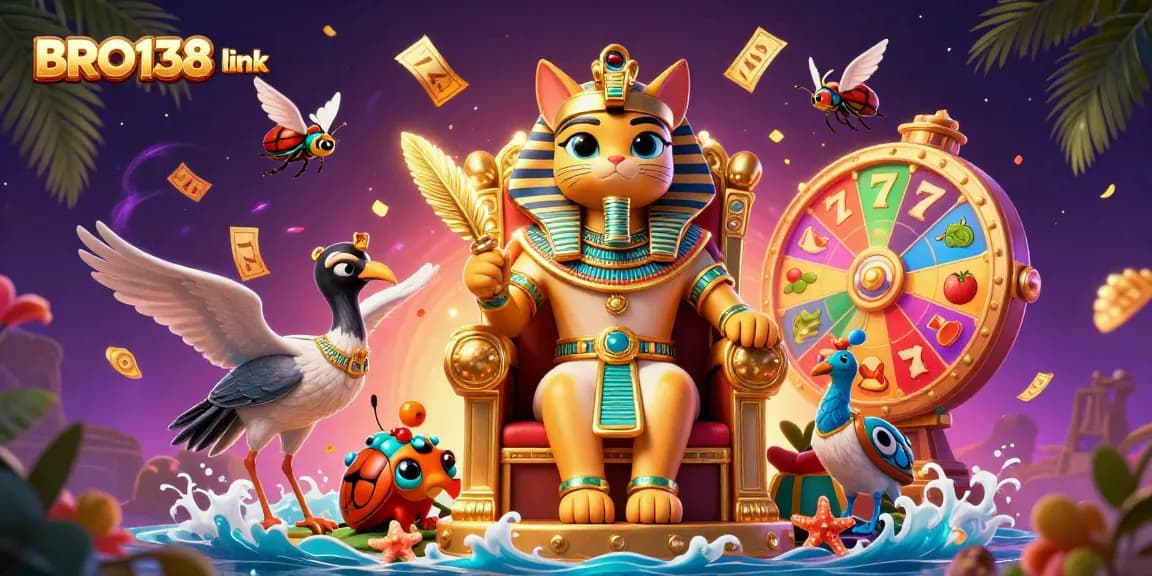 Experience the excitement of slots with BRO138 link, featuring vibrant colorful elements and a dynamic gaming atmosphere.