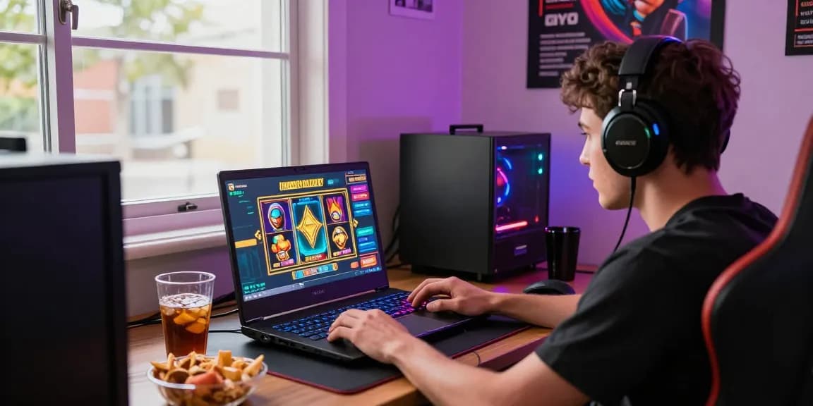 Engaging slot dana gaming experience on a vibrant laptop setup.