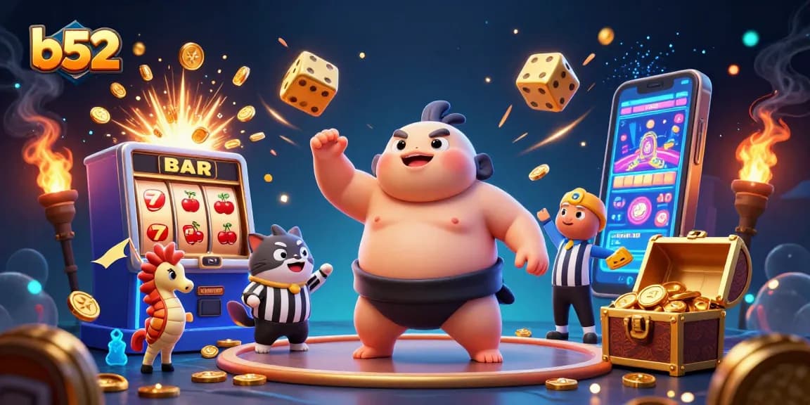 B52 players enjoy thrilling slots as the blowfish and referee liven up the casino atmosphere.