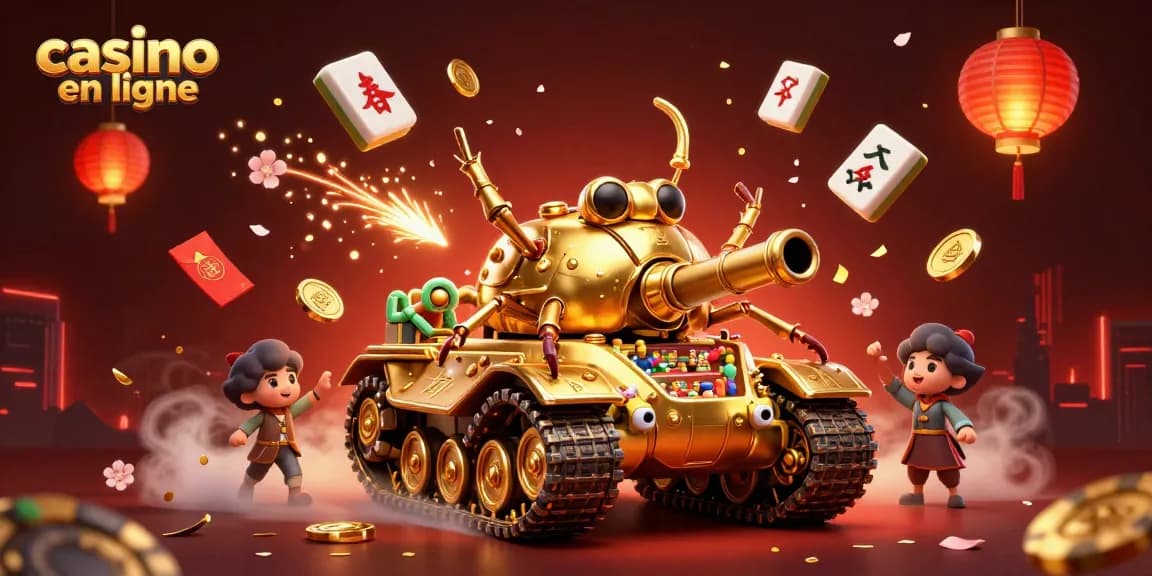 Vivez l'adrénaline du casino en ligne avec un tank doré et un mini-casino à l'intérieur, plein d'animation.