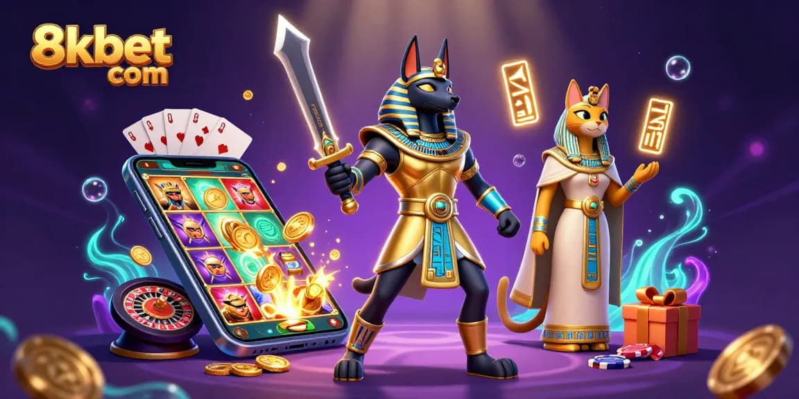 Engage with exciting gameplay at 8xbet com with a vibrant 3D casino scene featuring Anubis.