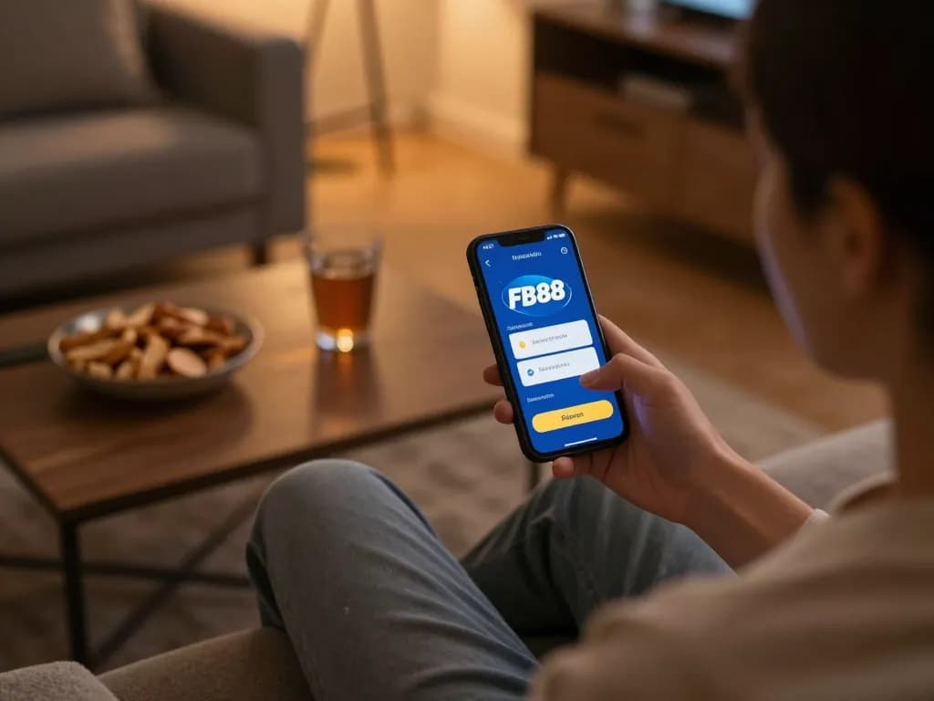 Đăng Nhập FB88 smoothly while enjoying online gaming on a cozy sofa setup.