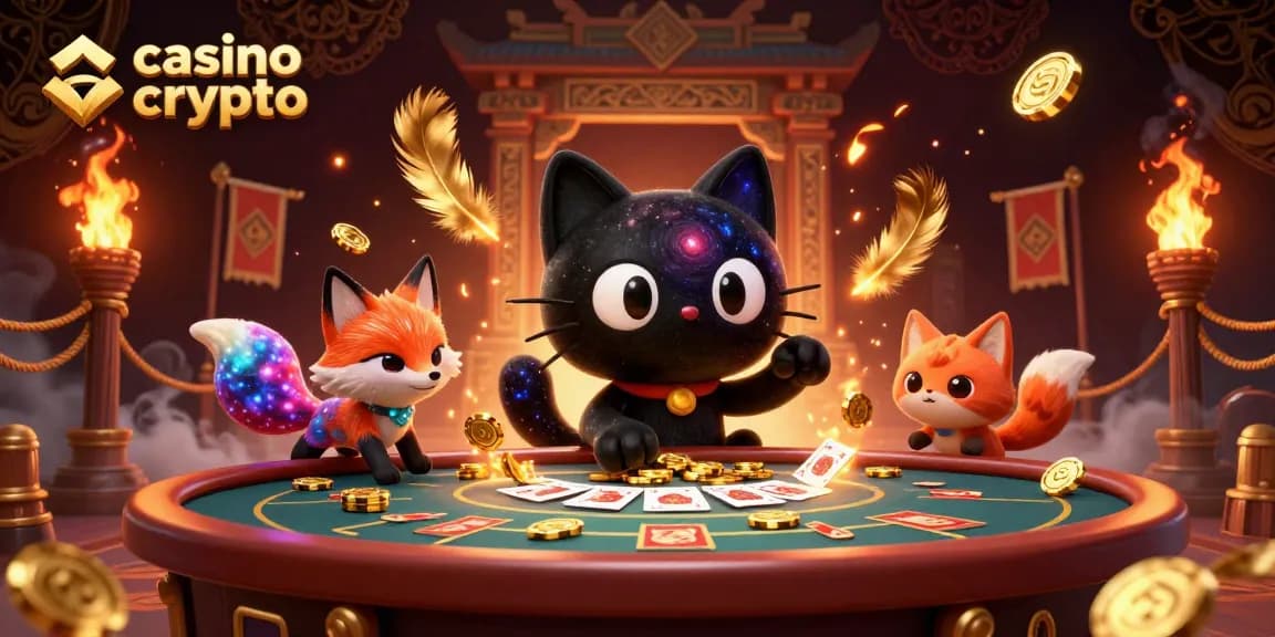 Jouer sur un casino crypto dynamique avec des éléments colorés et des pièces dorées s'éparpillant autour.