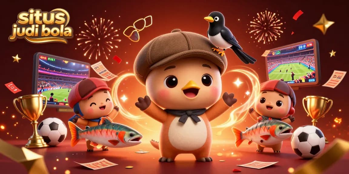 Engage in situs judi bola action with a vibrant 3D scene featuring unique characters and betting elements.