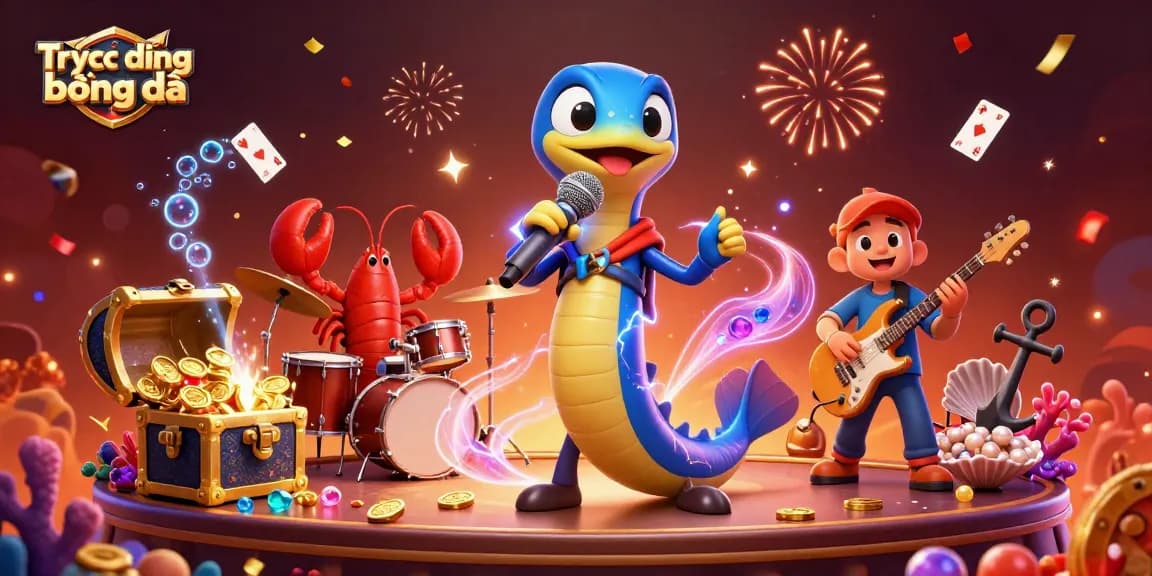Trực tiếp bóng đá features dynamic underwater casino scene with colorful characters and festive elements.