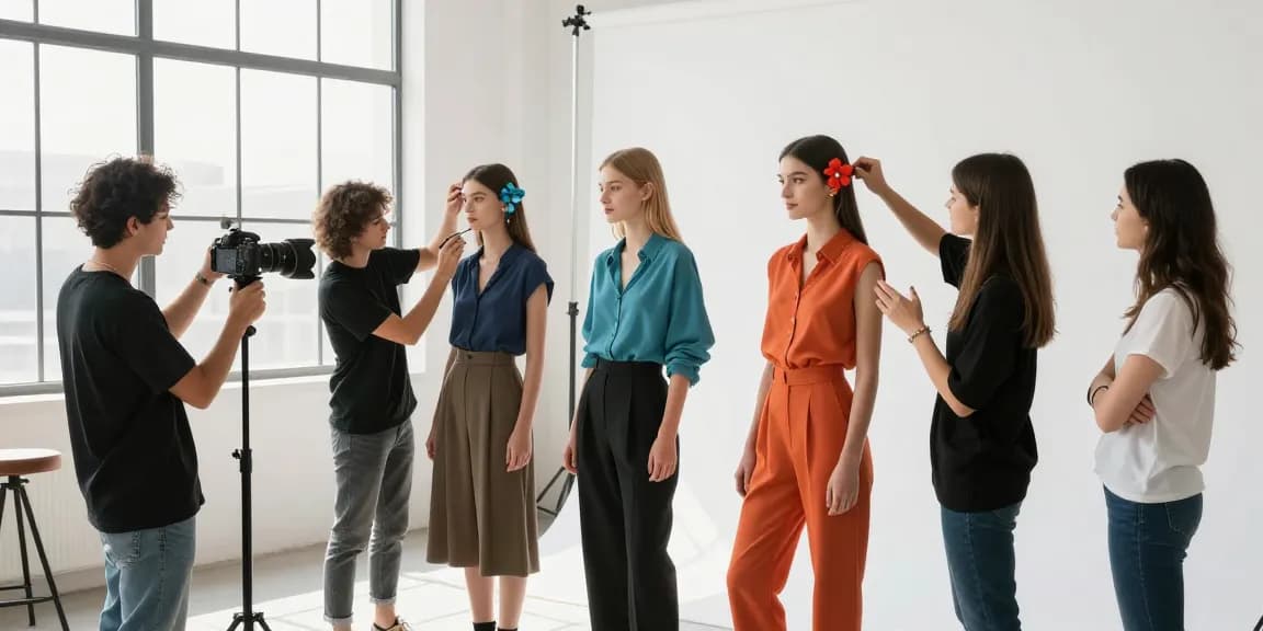 Book fotografico Milano avec modèles professionnels dans un studio lumineux.