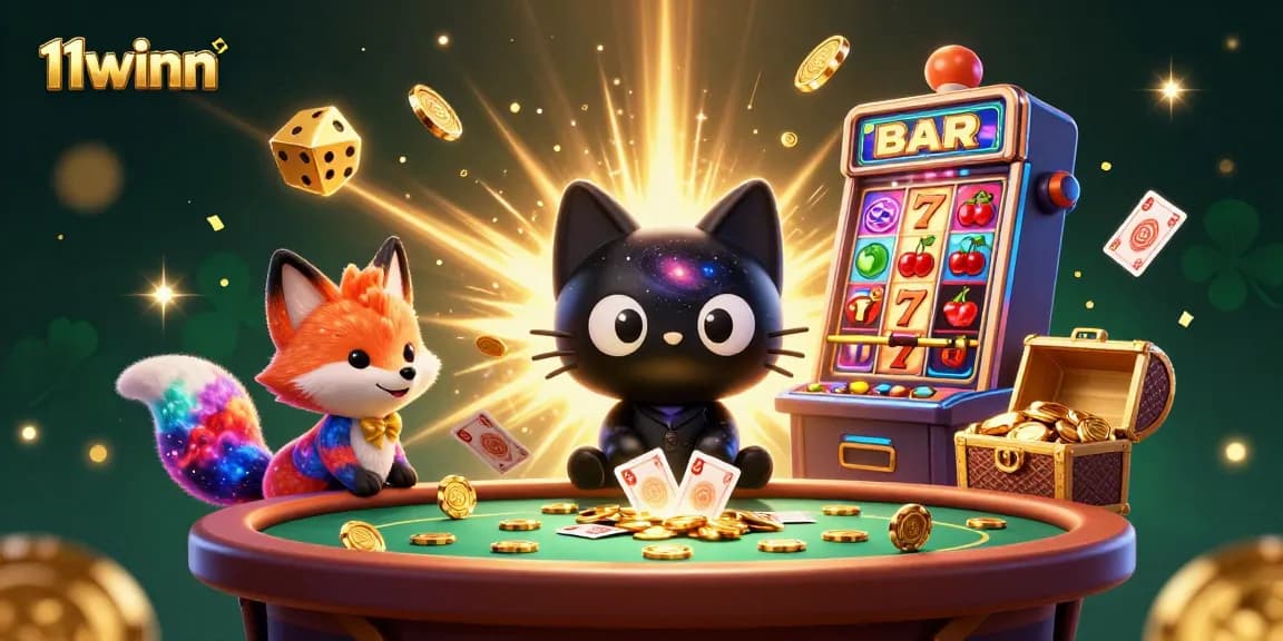Win big with 11winn at the cosmic casino, featuring a black hole cat and vibrant animations.