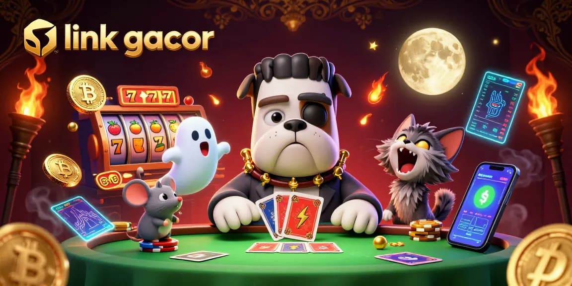 Experience engaging casino fun with the link gacor card dealing Frankenstein bulldog in a vibrant 3D scene.
