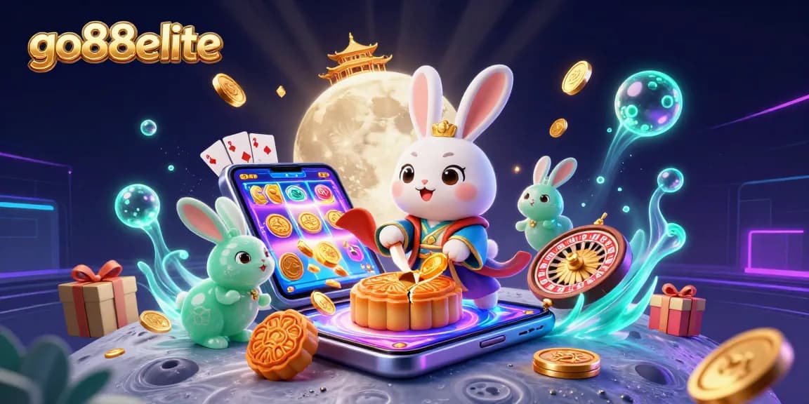 Experience the excitement of go88elite with a vibrant scene showcasing a moon rabbit and casino elements.