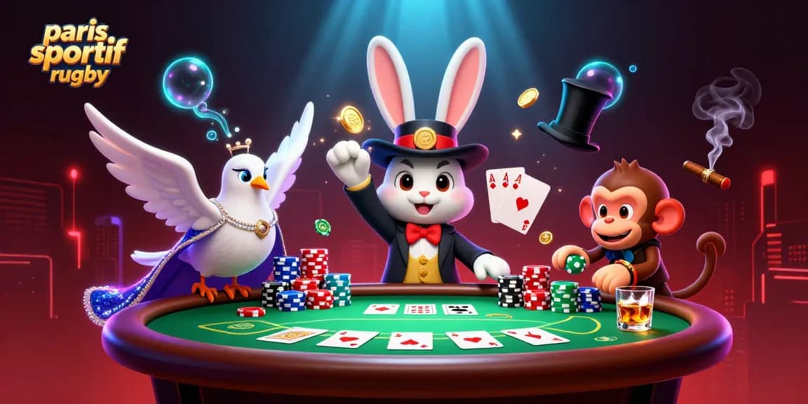Vivez l'adrénaline avec des paris sportifs rugby captivants illustrés par un lapin magicien et ses amis.