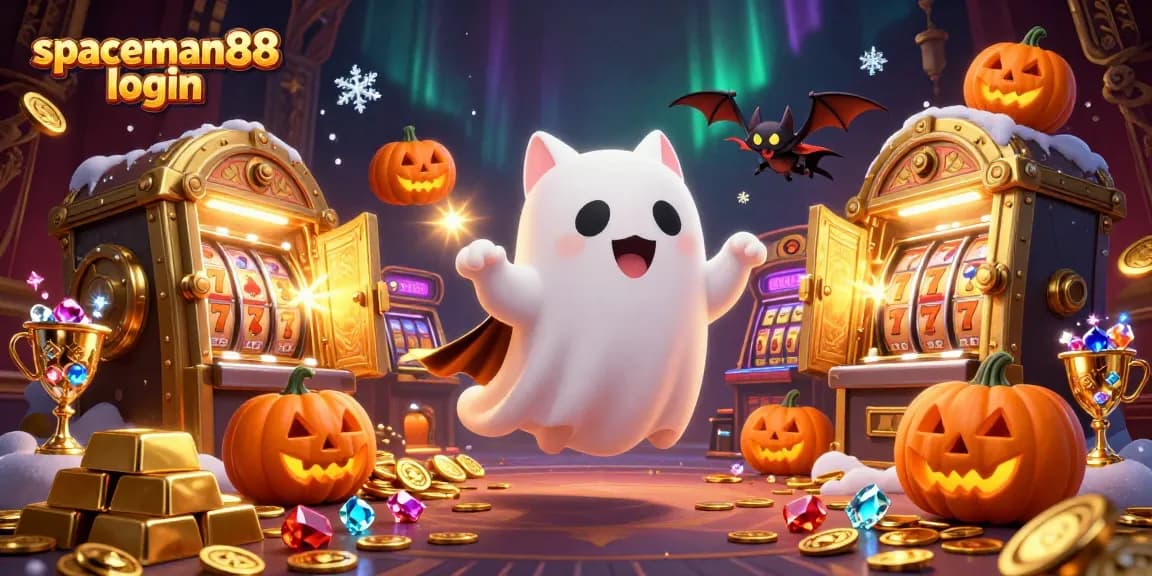 Engage with spaceman88 login while enjoying the dynamic casino scene featuring a ghost cat and treasure.