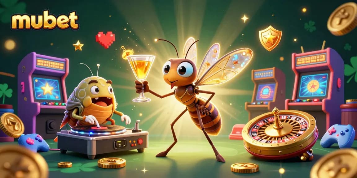 mubet - Engage with this lively 3D casino illustration featuring vibrant game elements and characters.