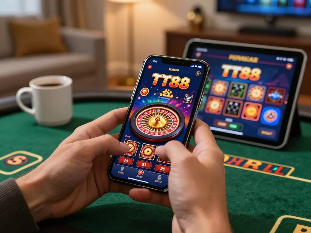 Engaging gameplay on the TT88 app, showcasing mobile betting with a vibrant roulette wheel interface.