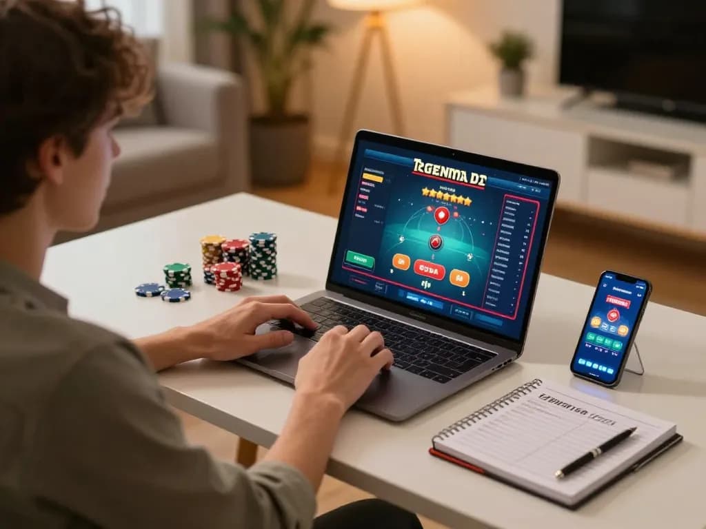 Player engaging in online gambling at home while using the rikvip platform for strategic gameplay