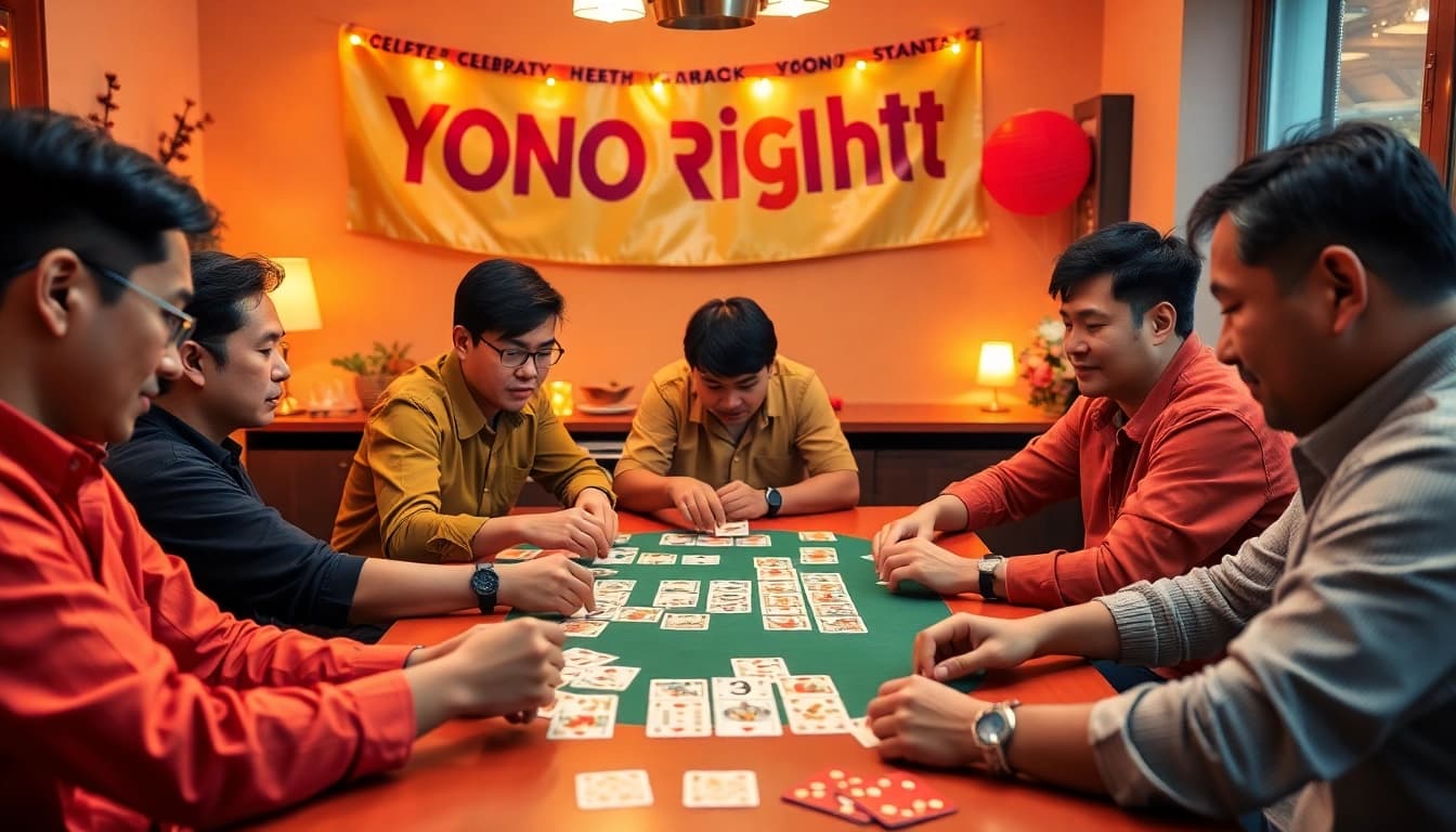 Engage in a thrilling session of yono rummy with friends at a game night table.