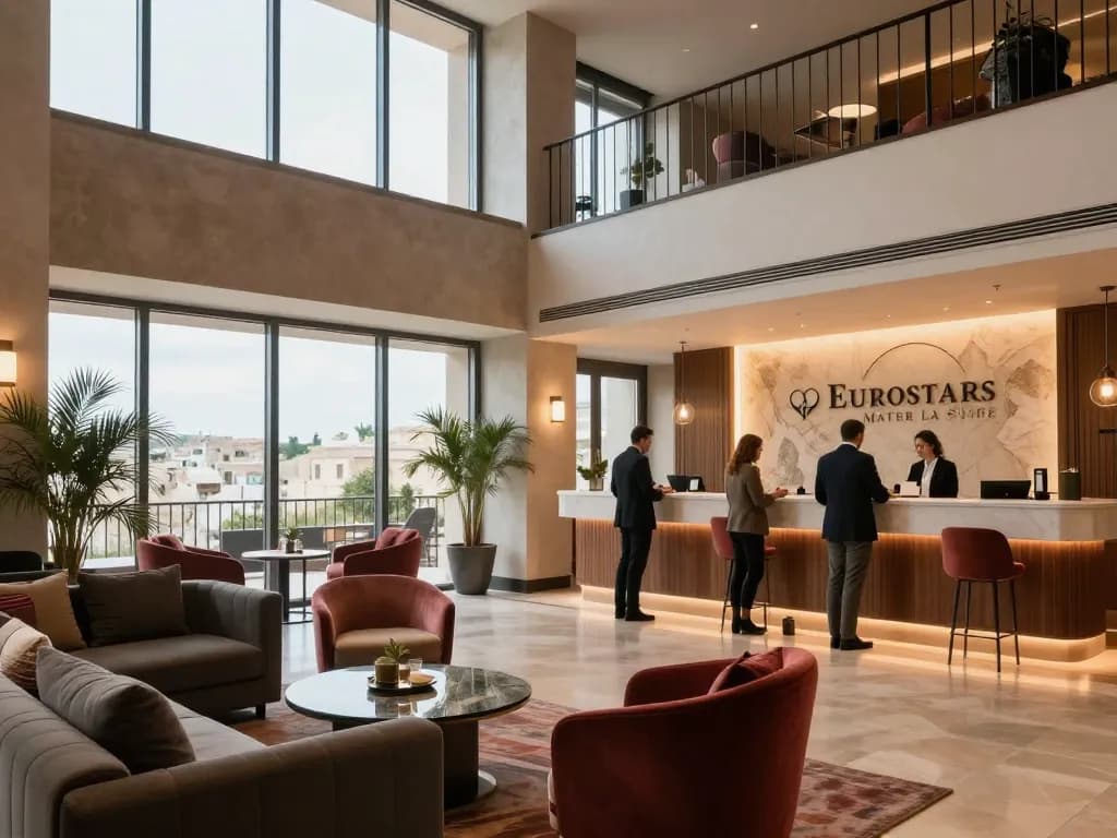 mdg188 guests enjoying elegant experience at Eurostars Matera La Suite hotel lobby.