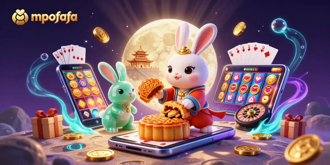 Experience gaming excitement with mpofafa on a lunar scene featuring moon rabbits and poker chips.