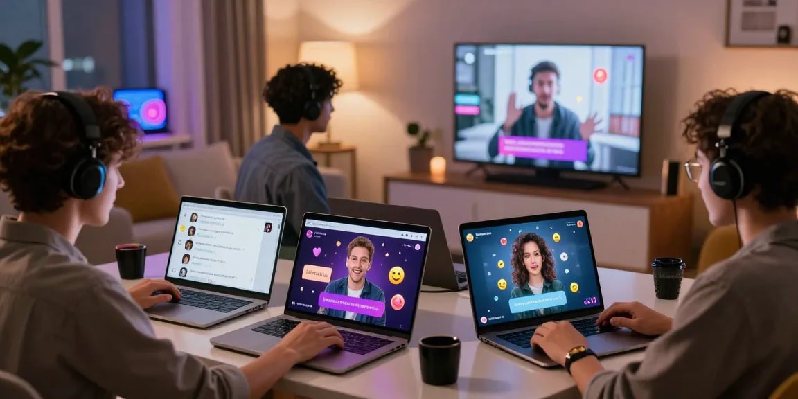 Engaging users interacting on porn chat AI platform, showcasing lively digital conversations.