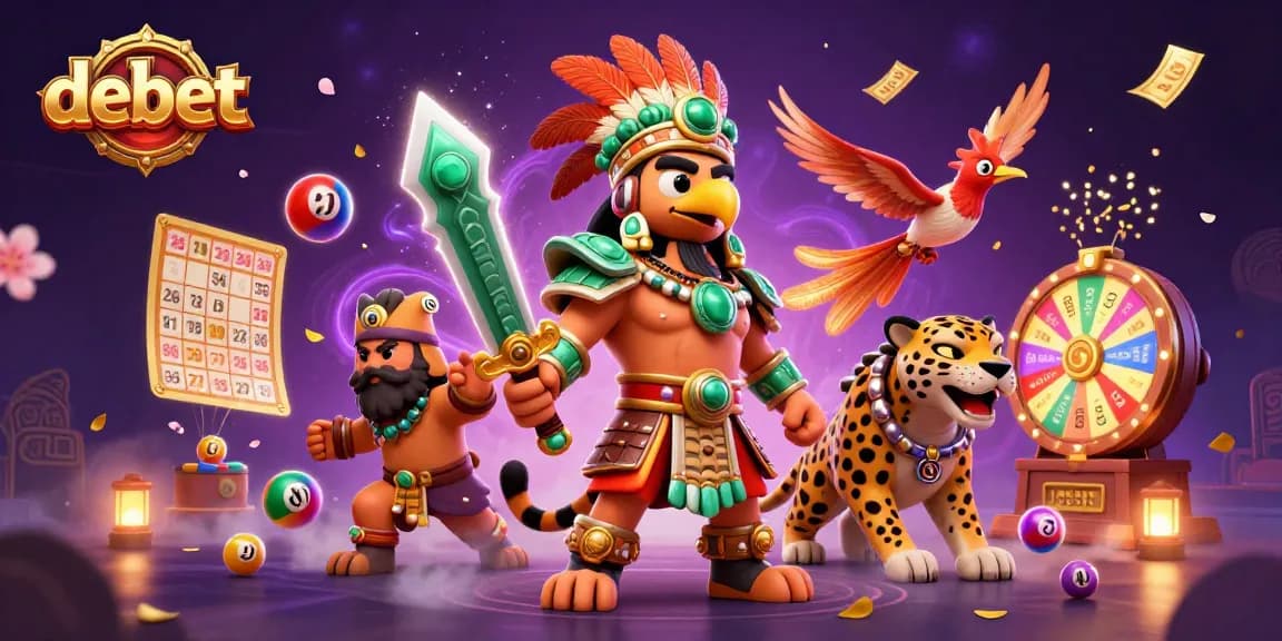 Experience thrilling gameplay with debet, featuring an Aztec eagle and lively lottery elements.