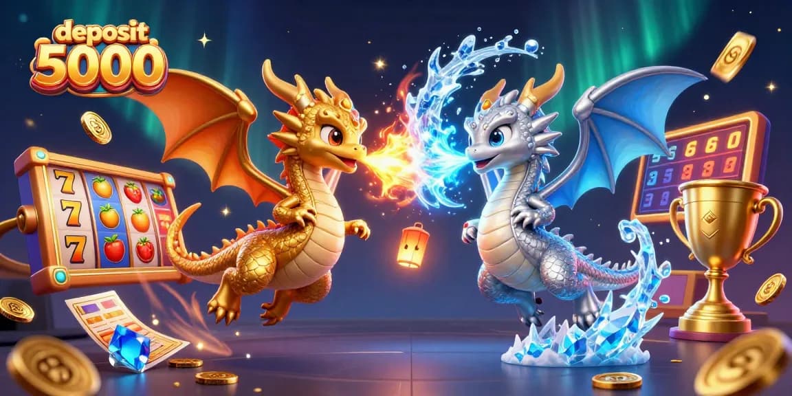 Experience excitement with deposit 5000 at dynamic slot games featuring dragons and vibrant symbols.