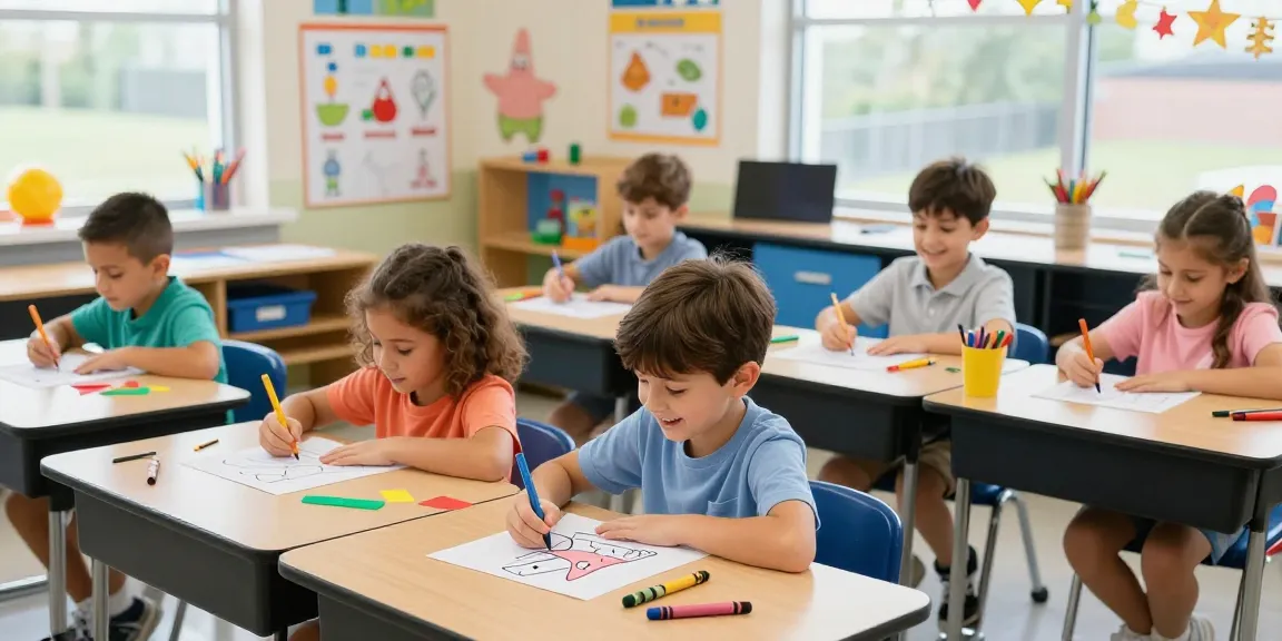 Kids Learn while coloring Patrick Star pages at school.