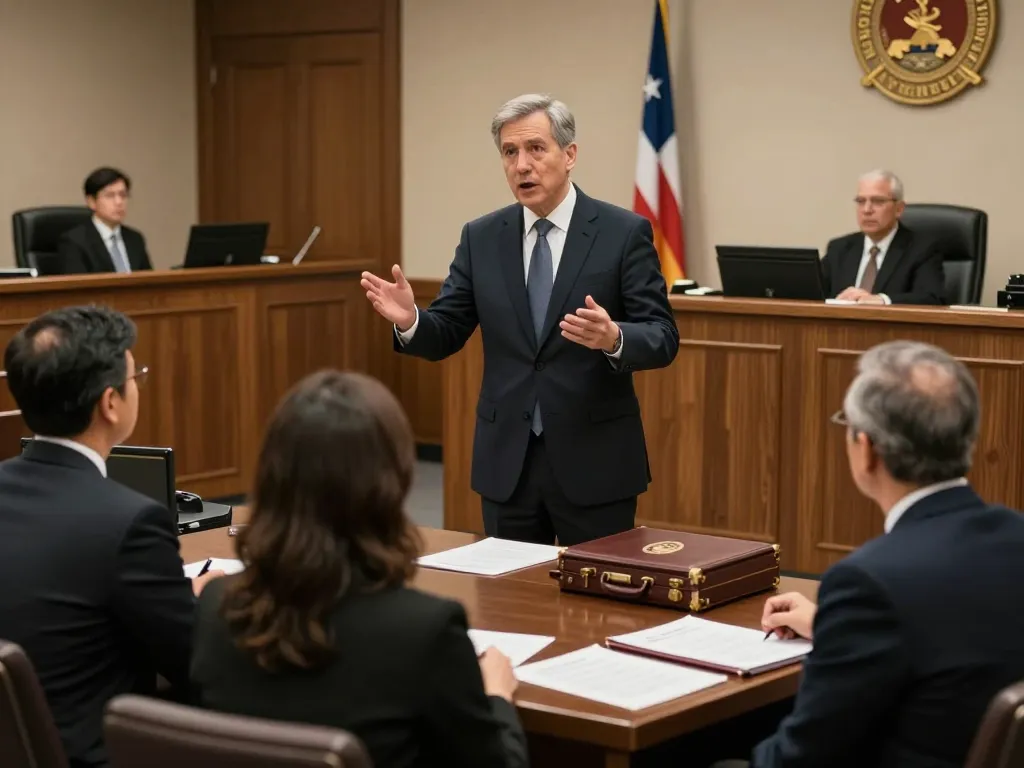 Engaged USA lawyers presenting in a courtroom, highlighting legal expertise and professionalism.