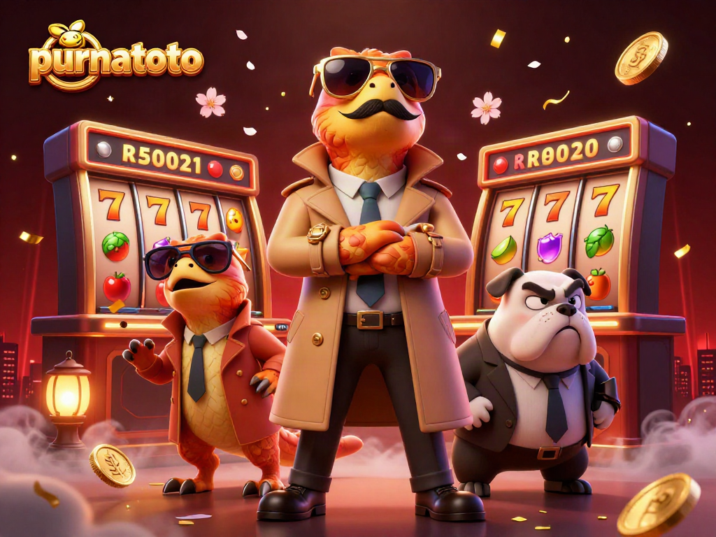 Rasakan keseruan bermain purnatoto dengan tiga raptor dalam sebuah trench coat memasuki kasino dengan simbol slot yang memikat.