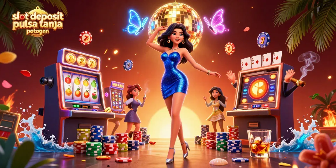 Experience the thrill with slot deposit pulsa tanpa potongan, captivating 3D casino scene illustrating dynamic gameplay.