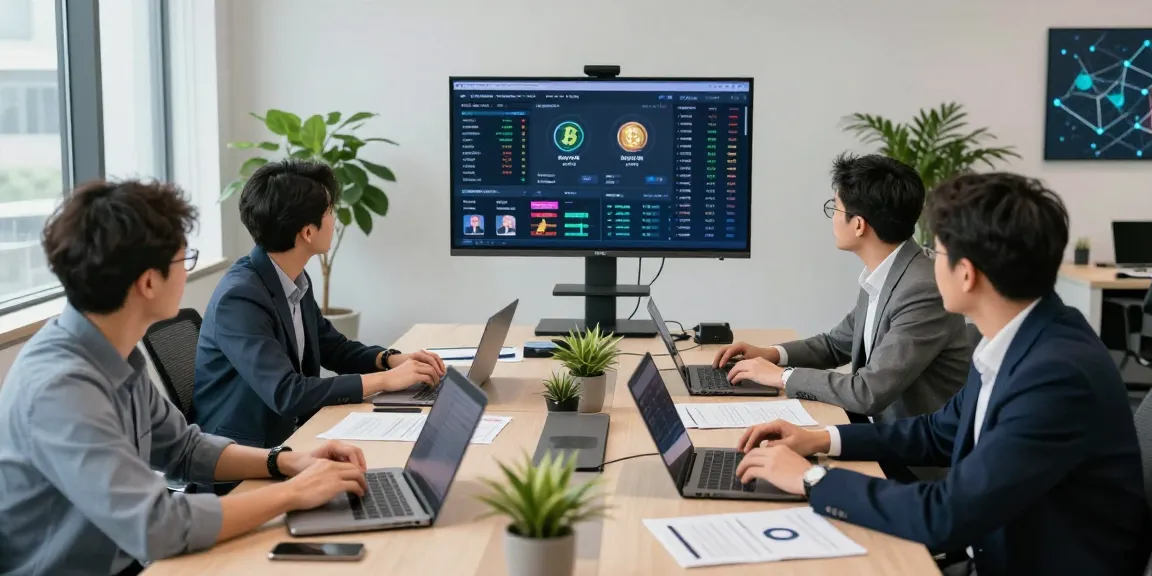 Recover stolen cryptocurrency with expert team analyzing market data in a modern office.