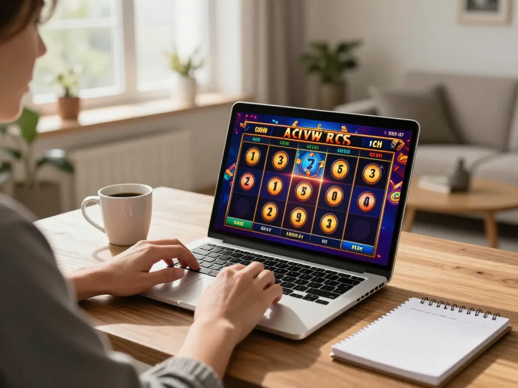 Person engaged with online slots at home using hay88x, showcasing a vibrant gaming setup.