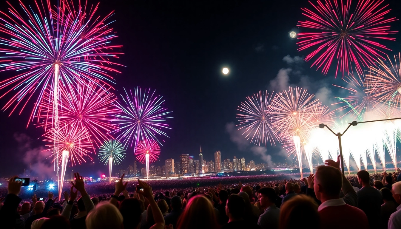 Exciting display of wholesale fireworks illuminating the night sky during a festive event.