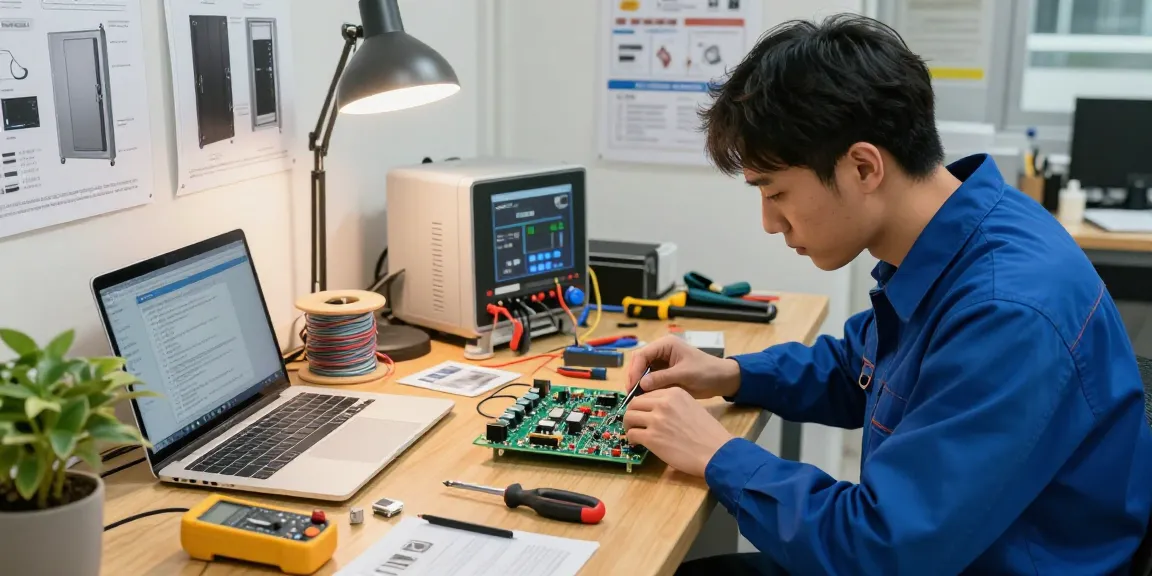 Mighty Mule circuit board problems being diagnosed by a technician in a well-equipped workshop.