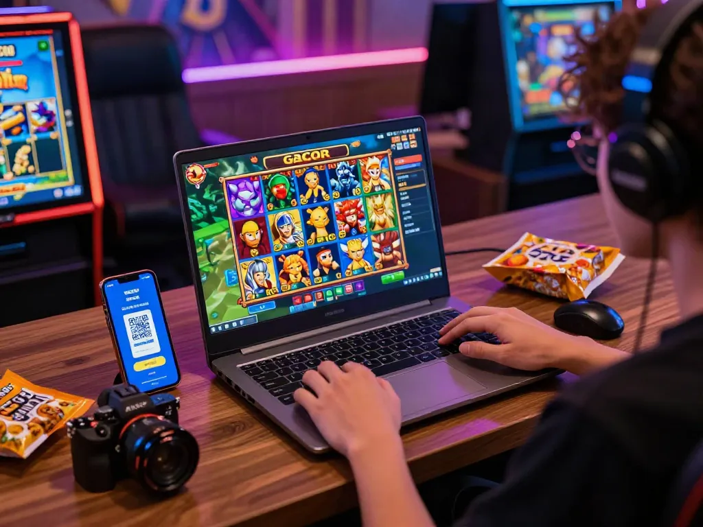 Engaging gameplay of slot online gacor with colorful graphics and QRIS payment setup.