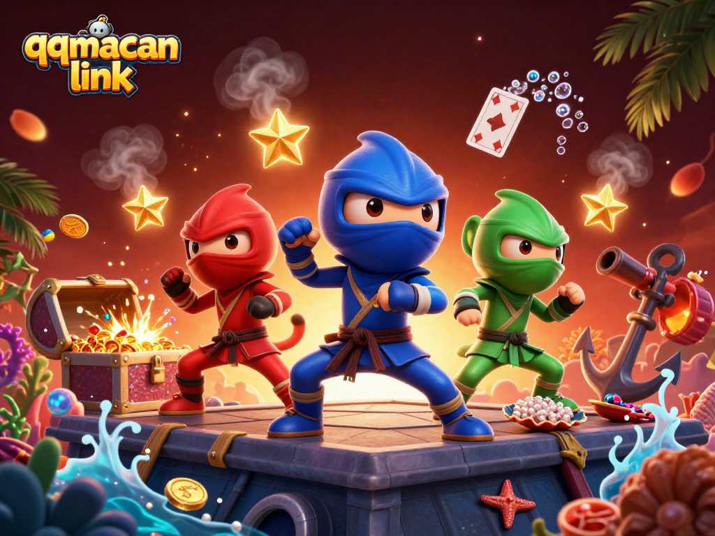 Experience the thrilling action of qqmacan link with ninja chameleons and treasure amid dazzling casino game elements.