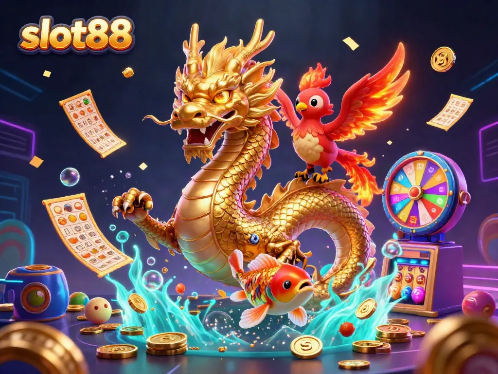 Experience the excitement of slot88 with dynamic slots, golden koi fish, and enchanting dragons.