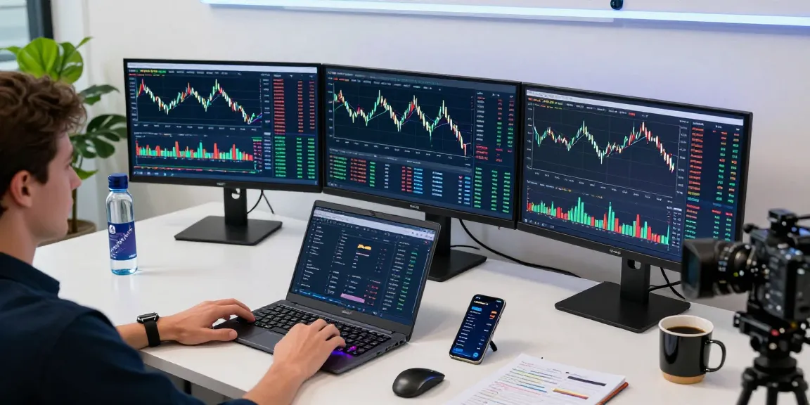 Cricbet digital trading workspace with cryptocurrency charts, data analysis, and modern tech setups for Bitcoin and DeFi.